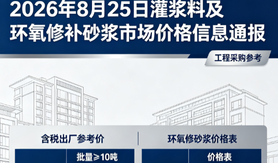 张港镇2026年8月25日灌浆料及环氧修补砂浆市场价格信息通报